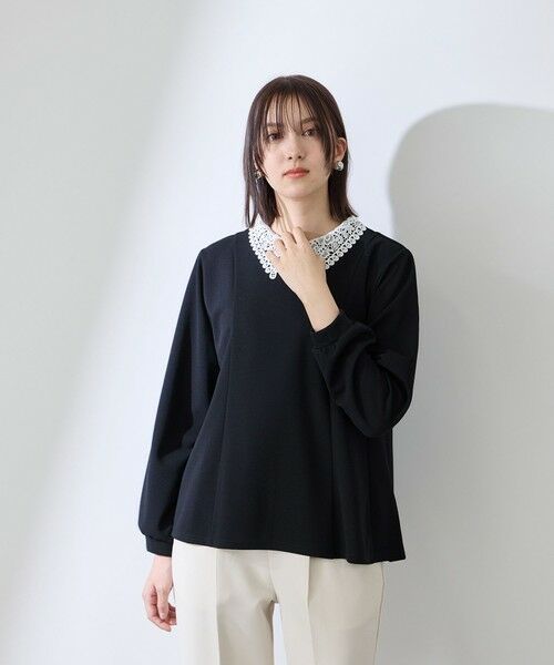 QUEENS COURT / クイーンズコート カットソー | カットジョーゼットレースカラーフレアプルオーバー | 詳細9