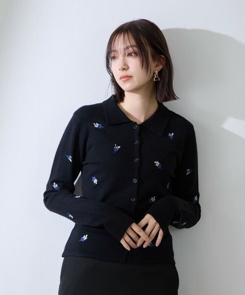 QUEENS COURT / クイーンズコート ニット・セーター | フラワー刺繍ポロニットトップス | 詳細9