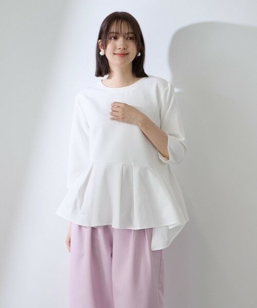 QUEENS COURT / クイーンズコート シャツ・ブラウス | ダブルクロスストレッチペプラムブラウス | 詳細1