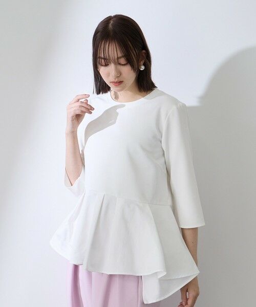 QUEENS COURT / クイーンズコート シャツ・ブラウス | ダブルクロスストレッチペプラムブラウス（オフホワイト）