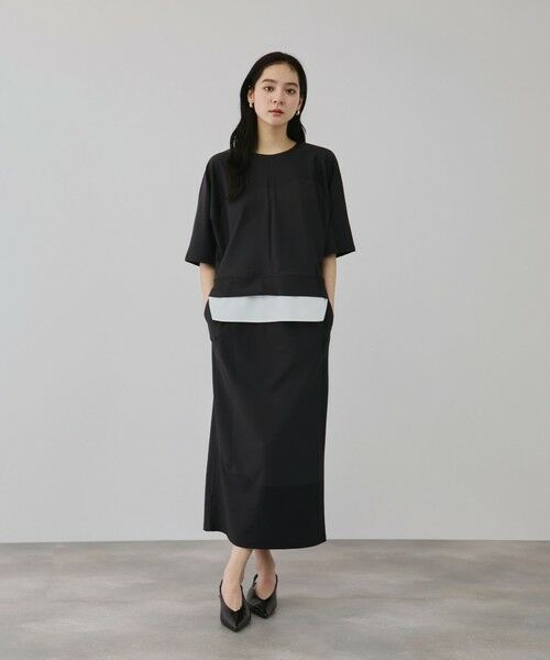 QUEENS COURT / クイーンズコート ロング・マキシ丈ワンピース | 【上下セット】レイヤリードルマントップ×スカート2ピース（ブラック）