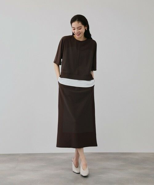 QUEENS COURT / クイーンズコート ロング・マキシ丈ワンピース | 【上下セット】レイヤリードルマントップ×スカート2ピース（ブラウン）