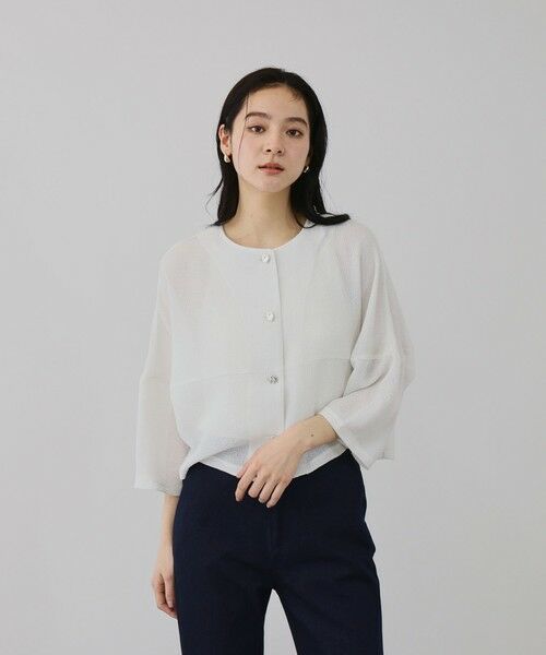 QUEENS COURT / クイーンズコート テーラードジャケット | ラメッシュノーカラージャケット | 詳細1