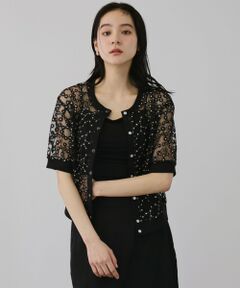 QUEENS COURT / クイーンズコート カーディガン・ボレロ | フラワー刺繍テキスタイルカーディガン