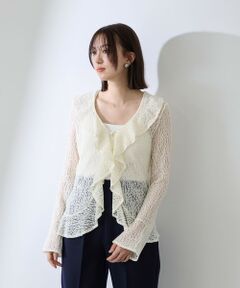 QUEENS COURT / クイーンズコート カットソー | ストレッチレースラッフルカラートップス