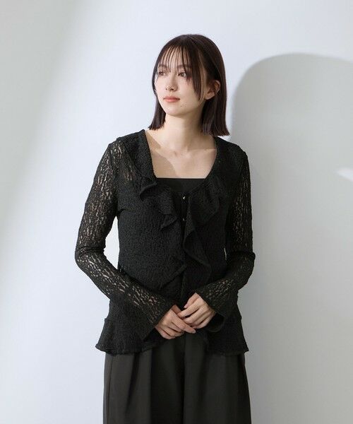 QUEENS COURT / クイーンズコート カットソー | ストレッチレースラッフルカラートップス | 詳細5