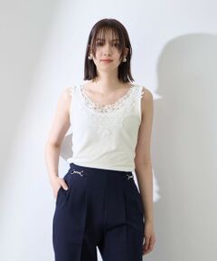 QUEENS COURT / クイーンズコート カットソー | レースパーツデュアルフェイスタンクトップ