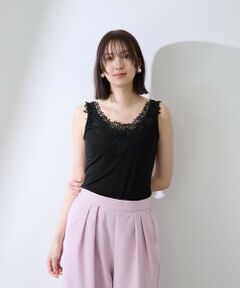 QUEENS COURT / クイーンズコート カットソー | レースパーツデュアルフェイスタンクトップ
