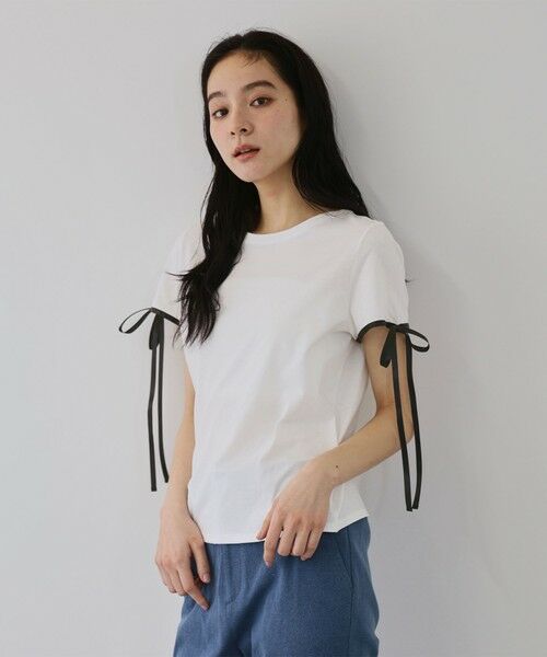 QUEENS COURT / クイーンズコート カットソー | サテンリボンスリーブプルオーバー | 詳細1