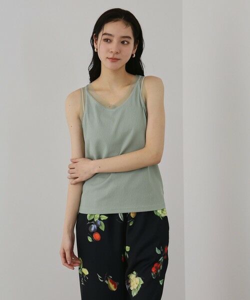 QUEENS COURT / クイーンズコート キャミソール・チューブトップ | チュールネックラインタンクトップ（グリーン）