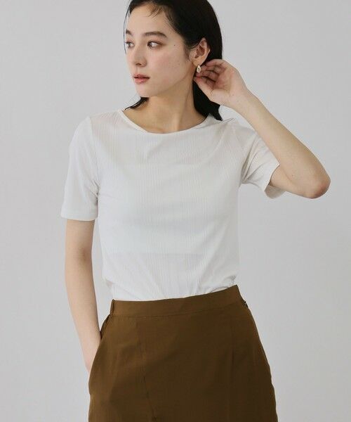 QUEENS COURT / クイーンズコート カットソー | ニュアンスストレッチリブプルオーバー（オフホワイト）