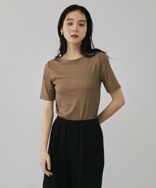 QUEENS COURT / クイーンズコート カットソー | ニュアンスストレッチリブプルオーバー（ブラウン）