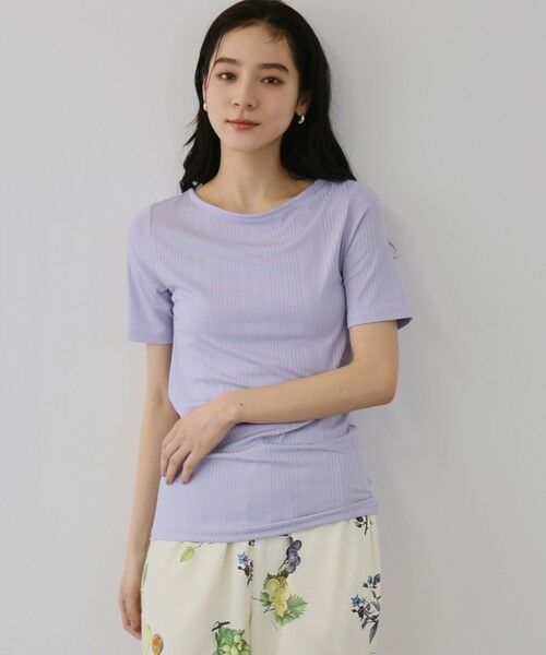 QUEENS COURT / クイーンズコート カットソー | ニュアンスストレッチリブプルオーバー（パープル）