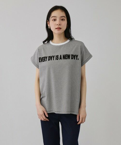 QUEENS COURT / クイーンズコート カットソー | ナローボーダーステートメントTシャツ | 詳細1