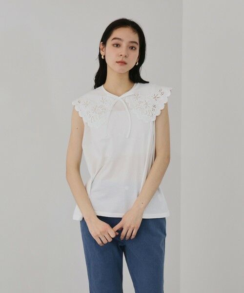 QUEENS COURT / クイーンズコート カットソー | セパレートスカラップレースカラープルオーバー | 詳細1