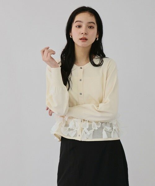 QUEENS COURT / クイーンズコート カーディガン・ボレロ | ブルーミングリボンニットカーディガン | 詳細1