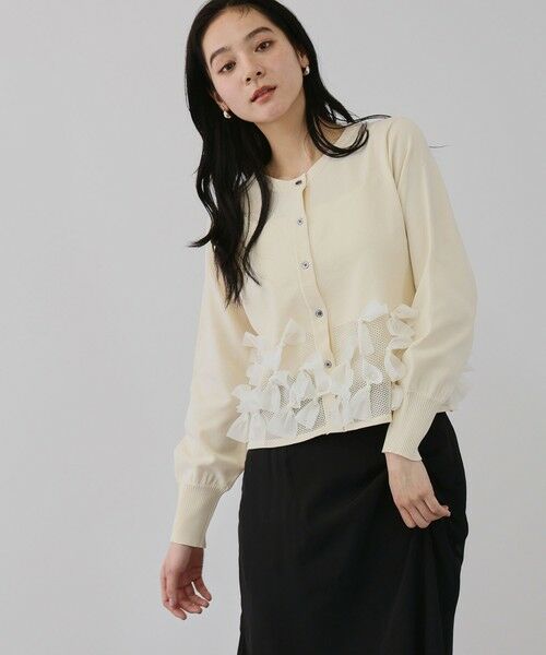 QUEENS COURT / クイーンズコート カーディガン・ボレロ | ブルーミングリボンニットカーディガン（オフホワイト）