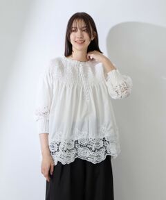 QUEENS COURT / クイーンズコート シャツ・ブラウス | 前後2WAYレースシャーリングブラウス