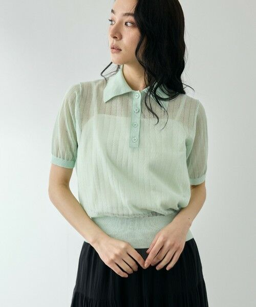 QUEENS COURT / クイーンズコート ニット・セーター | ヴィスコースポロニットプルオーバー（グリーン）