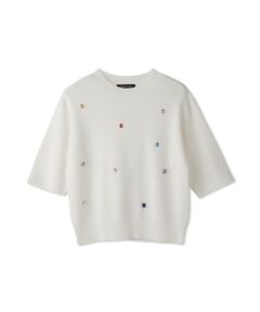 QUEENS COURT / クイーンズコート ニット・セーター | カラービジューハーフスリーブニット