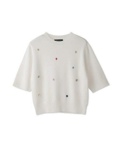 QUEENS COURT / クイーンズコート ニット・セーター | カラービジューハーフスリーブニット（オフホワイト）