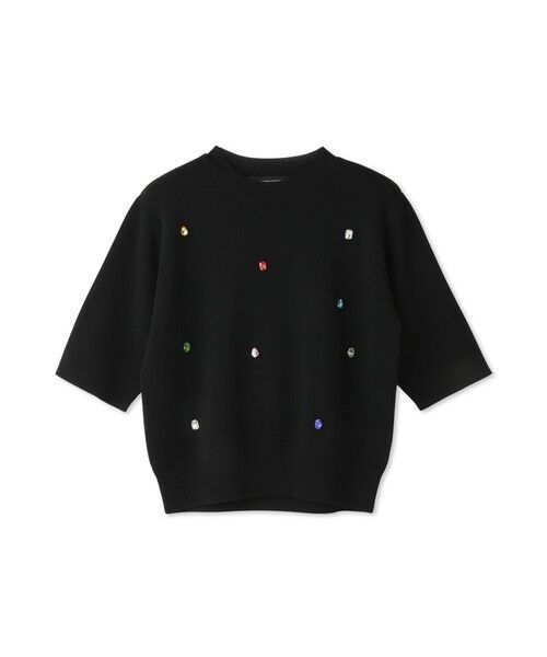 QUEENS COURT / クイーンズコート ニット・セーター | カラービジューハーフスリーブニット（ブラック）