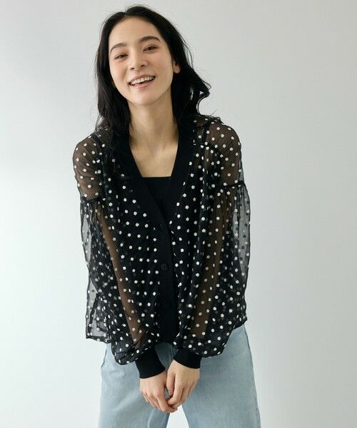 QUEENS COURT / クイーンズコート カーディガン・ボレロ | フラワー刺繍テキスタイルカーディガン | 詳細1