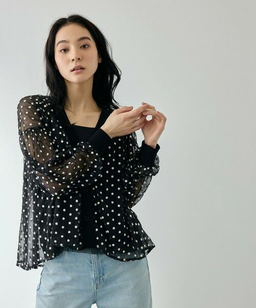 QUEENS COURT / クイーンズコート カーディガン・ボレロ | フラワー刺繍テキスタイルカーディガン（ブラック）