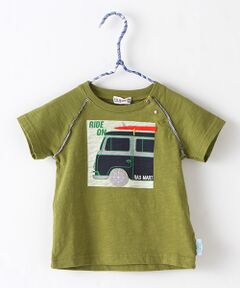 車モチーフラグラン布帛はみだし竹天竺Tシャツ