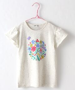 ウィングスリーブフラワーモチーフTシャツ