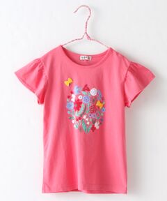 ウィングスリーブフラワーモチーフTシャツ