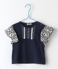 フレアースリーブＴシャツ　レース 花柄