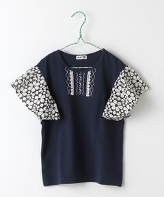 フレアースリーブＴシャツ　レース 花柄