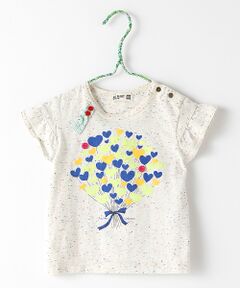 フリル袖プリントＴシャツ　花柄