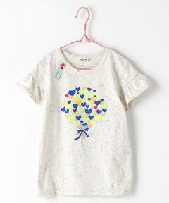 フリル袖プリントＴシャツ　花柄