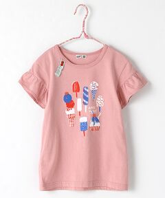 フリル袖プリントＴシャツ　花柄