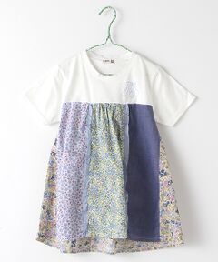 パッチワークチュニックＴシャツ 花柄