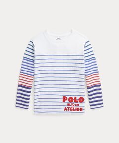 (ボーイズ 4才～7才)ストライプド ロゴ コットン ロングスリーブ Tシャツ