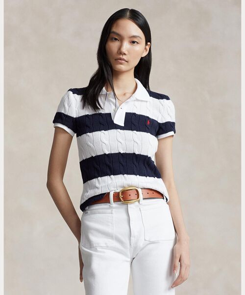 AIの服屋さんポロラルフローレン　Striped Cable Knit Polo shirt