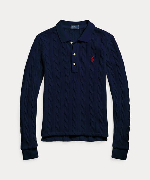 POLO RALPH LAUREN / ポロ ラルフ ローレン ポロシャツ | ケーブルニット コットン ロングスリーブ ポロシャツ | 詳細1