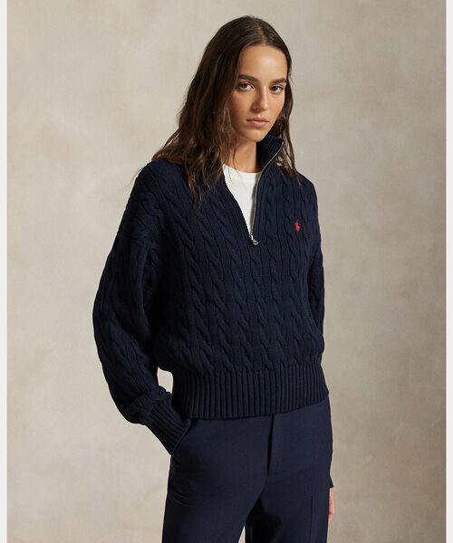 POLO RALPH LAUREN / ポロ ラルフ ローレン ニット・セーター | ケーブルニット コットン クォータージップ セーター | 詳細5