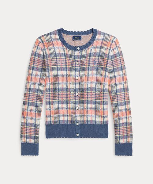 POLO RALPH LAUREN/ポロ ラルフ ローレン (ガールズ 7才~16才)チェック スカラップドトリム コットン カーディガン 999マルチカラー S POLO RALPH LAUREN/ポロ ラルフ ローレン (ガールズ 7才~16才)チェック スカラップドトリム コットン カーディガン 999マルチカラー S