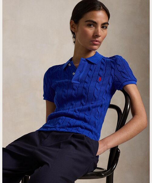POLO RALPH LAUREN/ポロ ラルフ ローレン ケーブルニット ポロシャツ 400ブルー M POLO RALPH LAUREN/ポロ ラルフ ローレン ケーブルニット ポロシャツ 400ブルー M