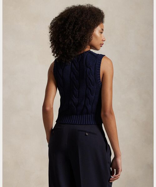 POLO RALPH LAUREN / ポロ ラルフ ローレン ベスト | ケーブルニット コットン クロップド ベスト | 詳細3