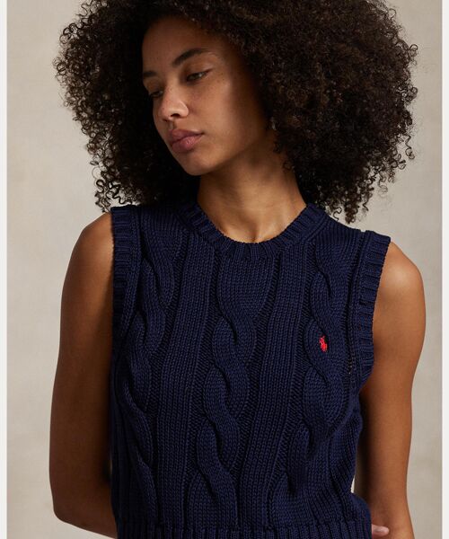 POLO RALPH LAUREN / ポロ ラルフ ローレン ベスト | ケーブルニット コットン クロップド ベスト | 詳細4