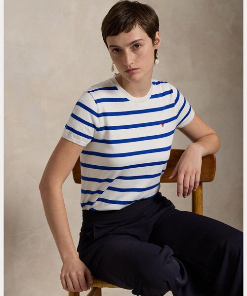 POLO RALPH LAUREN/ポロ ラルフ ローレン ストライプド ショートスリーブ セーター 400ブルー S POLO RALPH LAUREN/ポロ ラルフ ローレン ストライプド ショートスリーブ セーター 400ブルー S