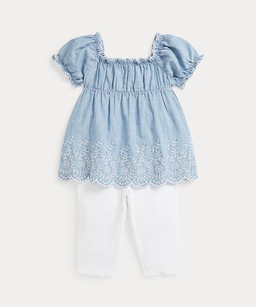 POLO RALPH LAUREN/ポロ ラルフ ローレン (ベビー)コットン シャンブレー トップ&ジャージー レギンス セット 400ブルー 24M POLO RALPH LAUREN/ポロ ラルフ ローレン (ベビー)コットン シャンブレー トップ&ジャージー レギンス セット 400ブルー 24M