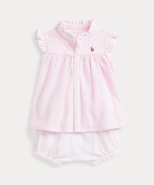 POLO RALPH LAUREN/ポロ ラルフ ローレン (ベビー)ストライプド ニット オックスフォード トップス&ブルマー セット 650ピンク 24M POLO RALPH LAUREN/ポロ ラルフ ローレン (ベビー)ストライプド ニット オックスフォード トップス&ブルマー セット 650ピンク 24M