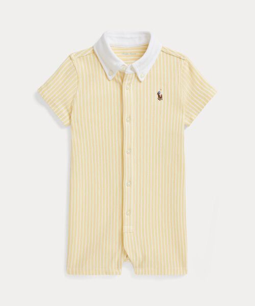POLO RALPH LAUREN/ポロ ラルフ ローレン (ベビー)ストライプド ニット オックスフォード ショートオール 700イエロー 9M POLO RALPH LAUREN/ポロ ラルフ ローレン (ベビー)ストライプド ニット オックスフォード ショートオール 700イエロー 9M