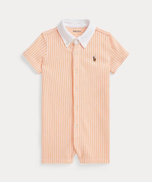 POLO RALPH LAUREN/ポロ ラルフ ローレン (ベビー)ストライプド ニット オックスフォード ショートオール 800オレンジ 6M POLO RALPH LAUREN/ポロ ラルフ ローレン (ベビー)ストライプド ニット オックスフォード ショートオール 800オレンジ 6M